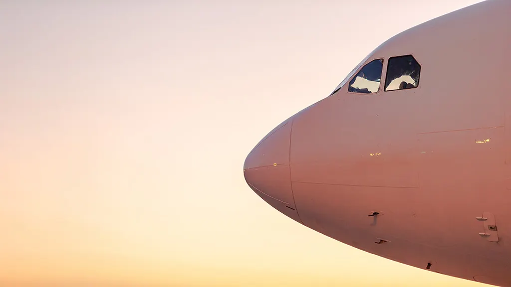 Outside cockpit of commercial airplane