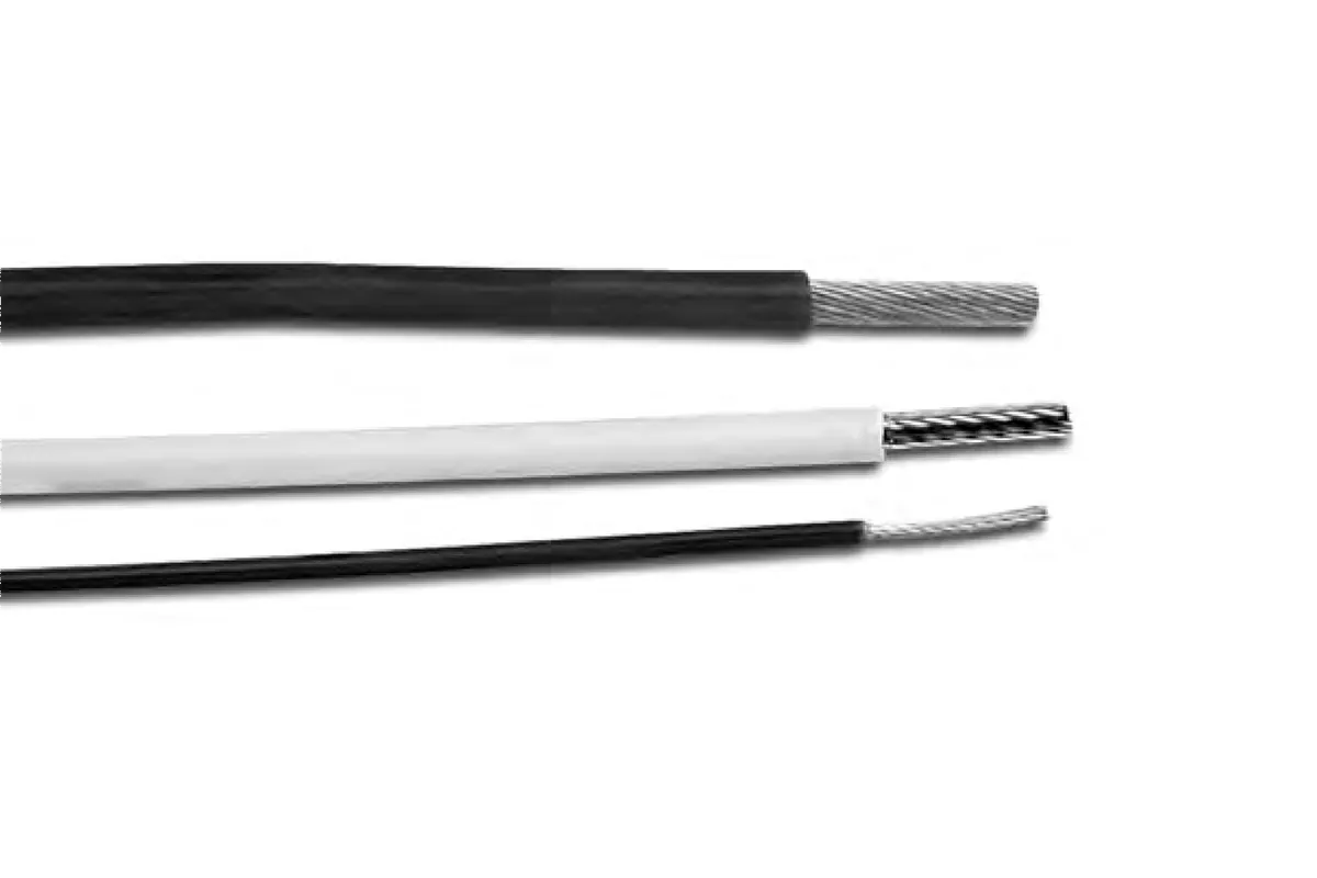 MIL-W-22759/5 and MIL-W-22759/6 mineral-filled PTFE insulated wire showing silver-plated and nickel-plated copper conductors