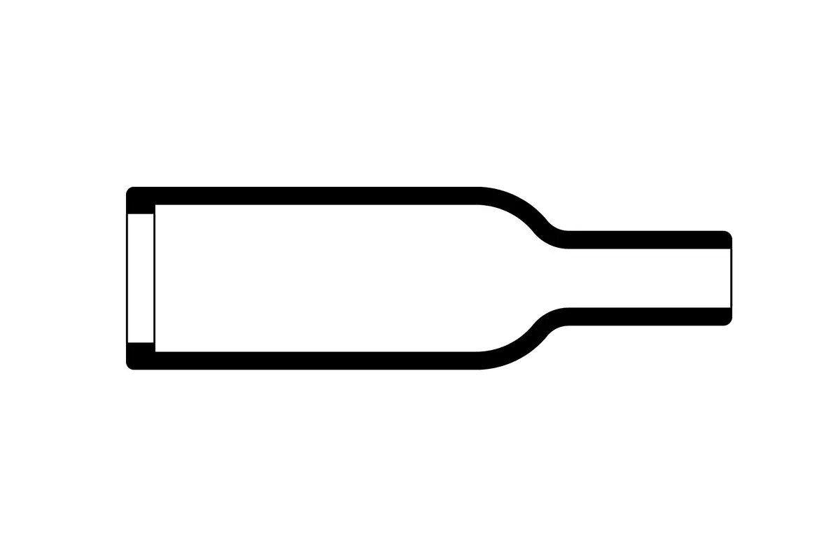 Overview diagram of Helashrink 100 series bottle shaped heat shrink boots with rib for MIL style cable applications