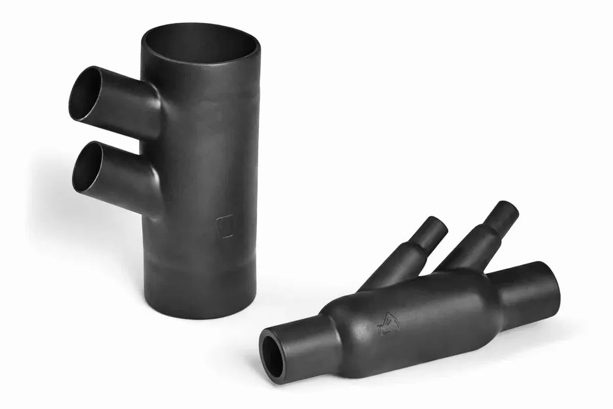 Helashrink 1310 double T-shape heat shrink moulding with 30° branches for harness strain relief