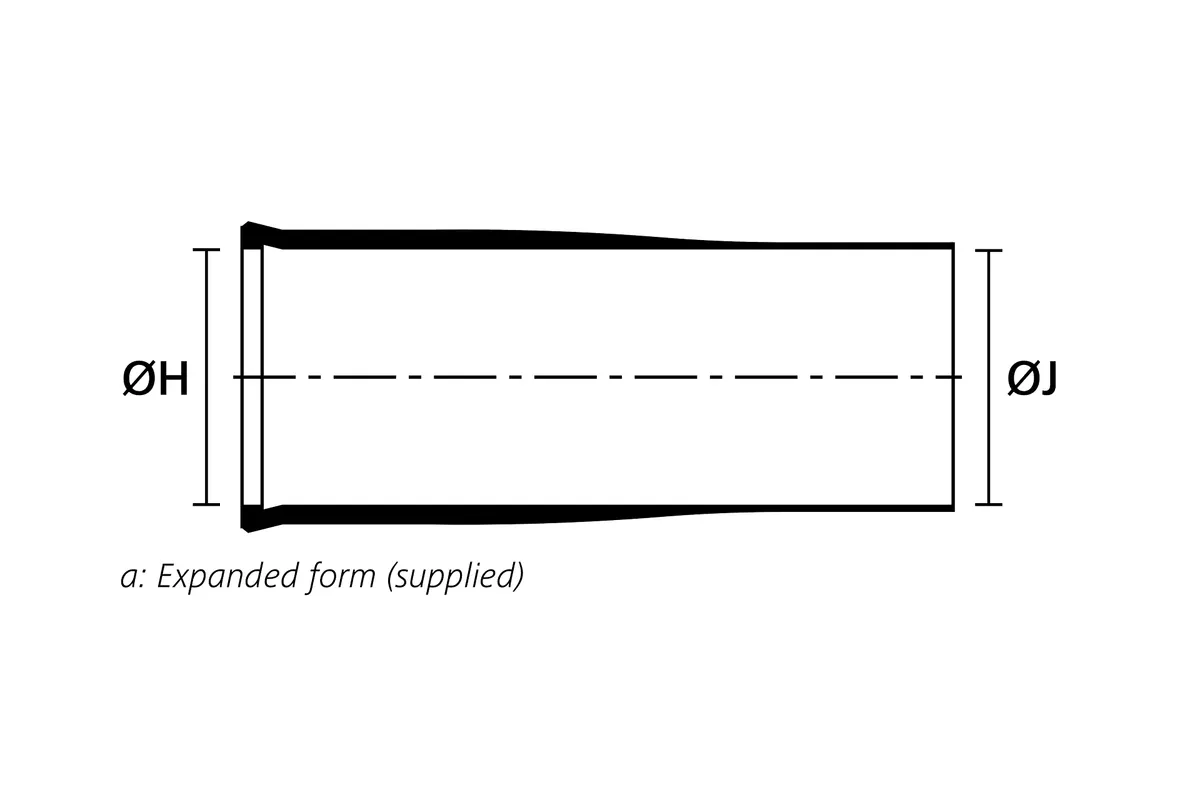 Technical drawing showing the expanded supplied form of a graduated heat shrink strain relief