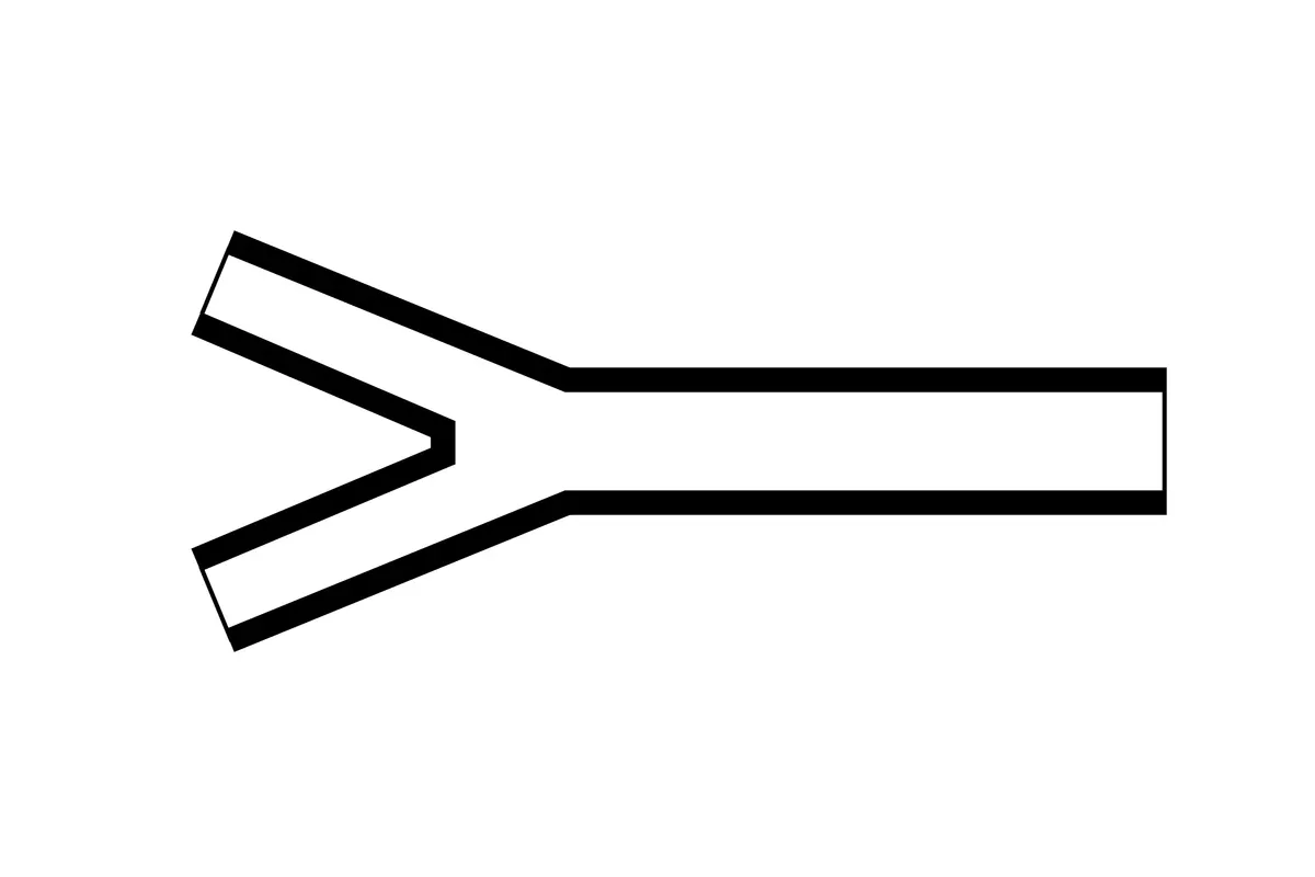 Overview diagram of Helashrink 200 series two way outlet heat shrink shapes for VG style cable harness applications