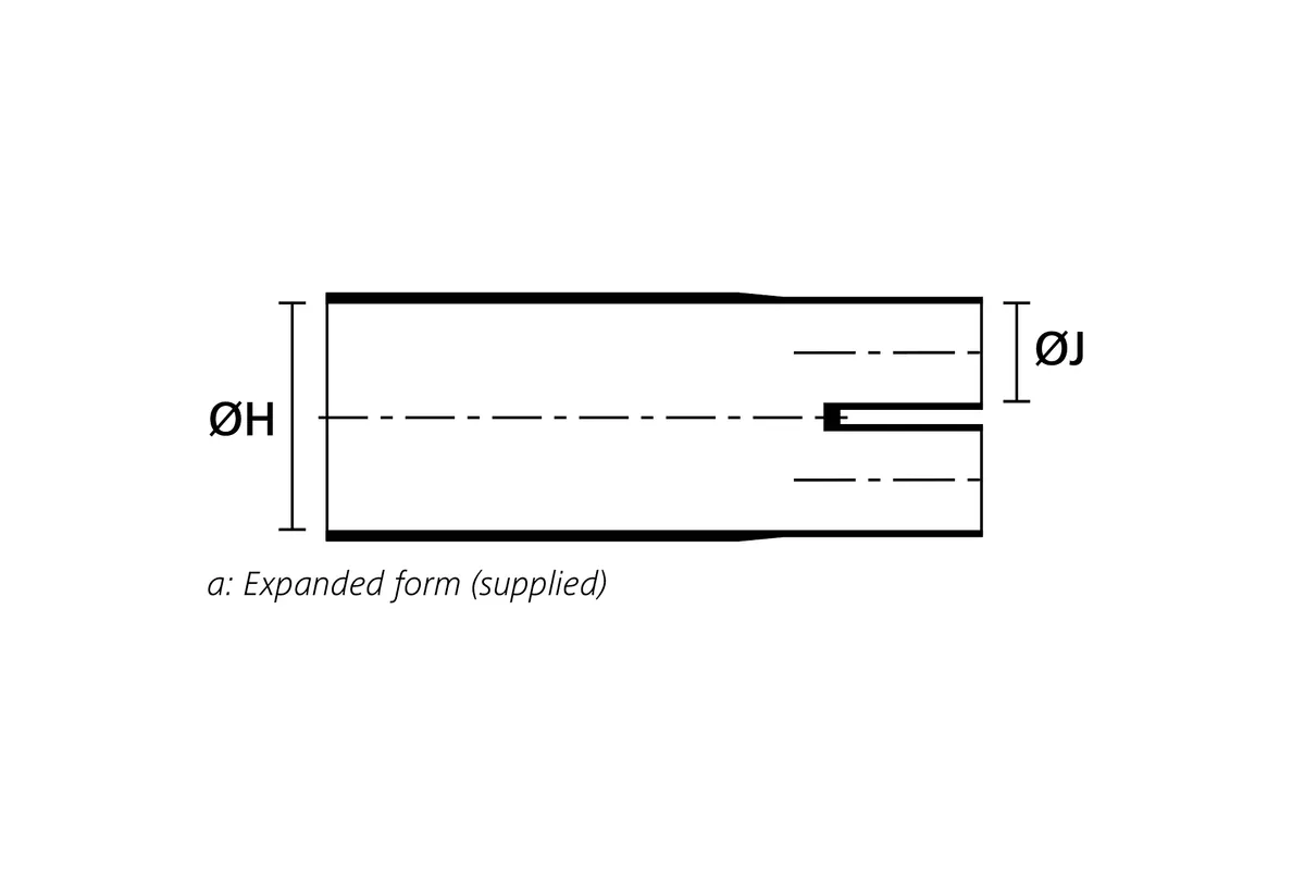 Technical drawing showing the expanded supplied form of a four way heat shrink outlet breakout boot