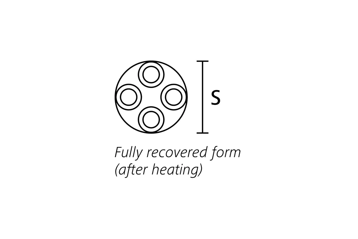 Technical drawing showing the end view of a fully recovered four way heat shrink outlet breakout boot