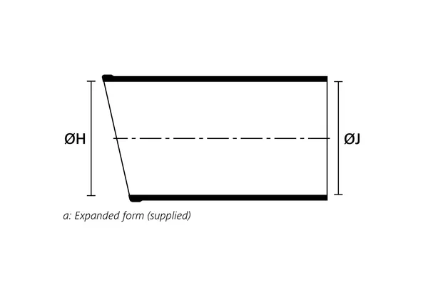 Technical drawing showing the expanded supplied form of a right angle heat shrink molded shape with rib