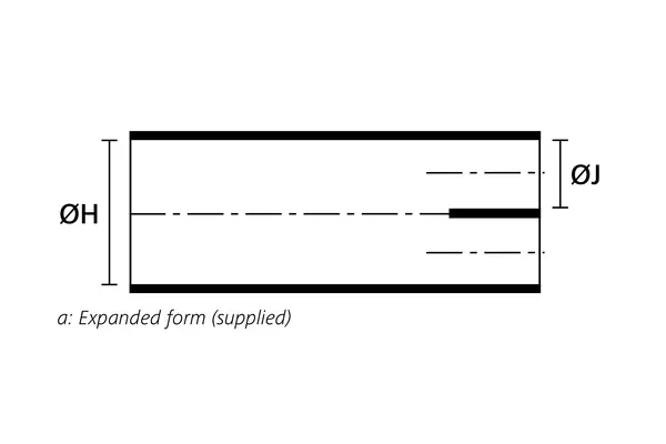 Technical drawing showing the expanded supplied form of a two way heat shrink outlet breakout boot