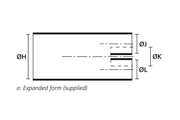 Technical drawing showing the expanded supplied form of a three way heat shrink outlet shape