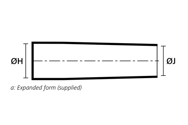 Technical drawing showing the expanded supplied form of a low profile straight heat shrink boot with adapter lip