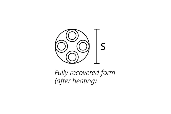 Technical drawing showing the end view of a fully recovered four way heat shrink outlet breakout boot