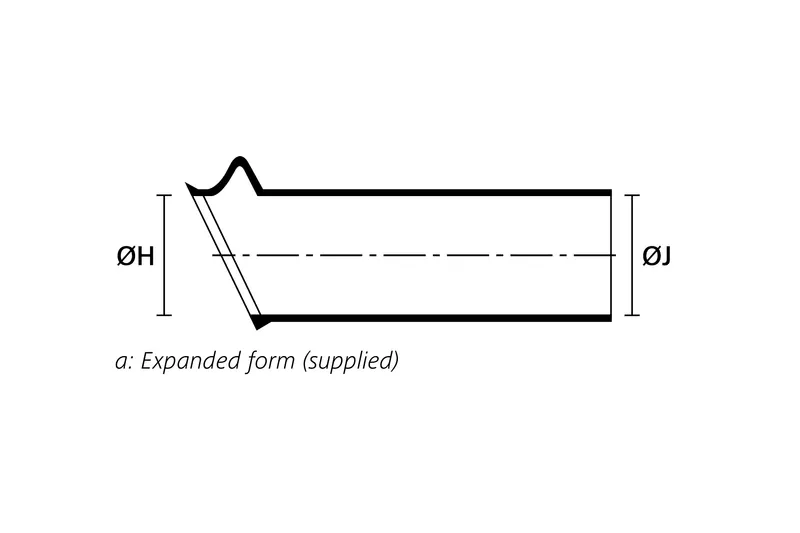 Technical drawing showing the expanded supplied form of a low profile right angle heat shrink molded shape