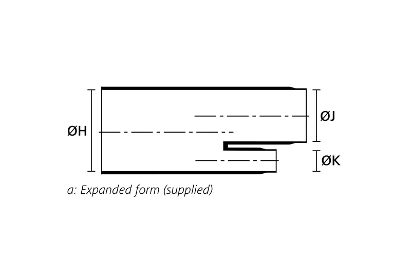 Technical drawing showing the expanded supplied form of an angled T heat shrink molded shape