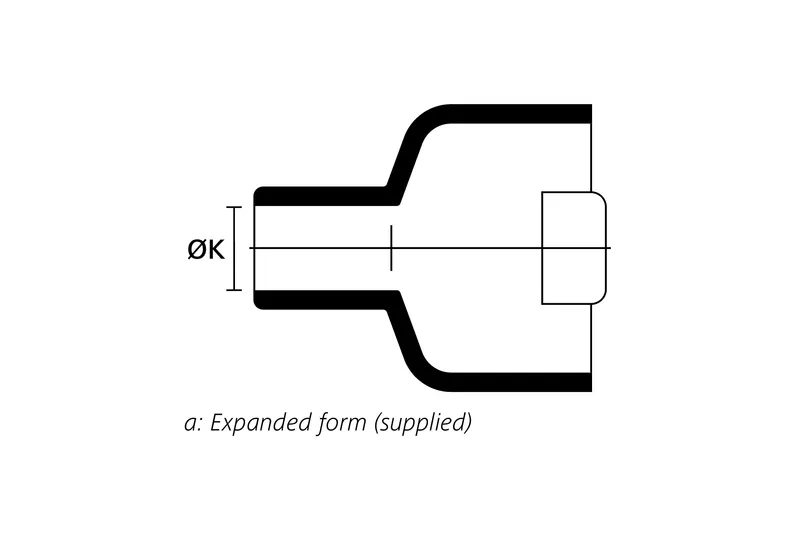 Technical drawing showing the expanded supplied side view of a top entry heat shrink connector cover for Min-D connectors