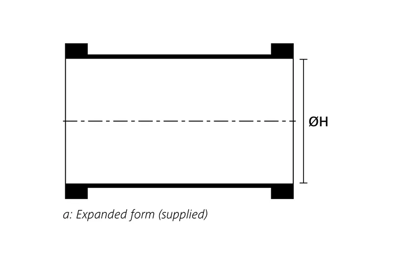 Technical drawing showing the expanded supplied form of a heat shrink locating bush