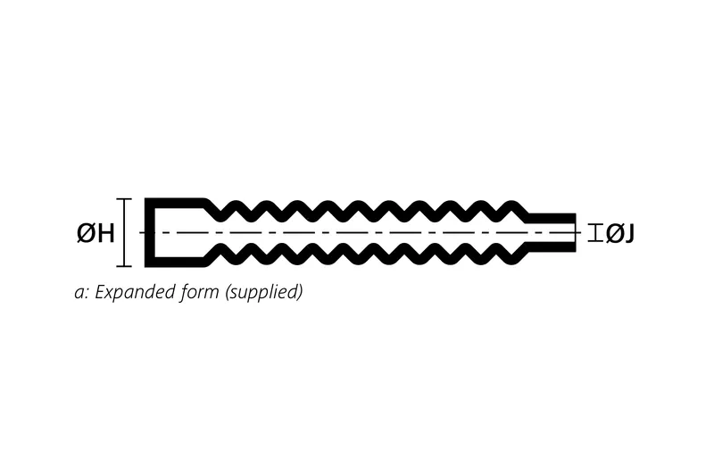 Technical drawing showing the expanded supplied form of a low profile convolute heat shrink boot