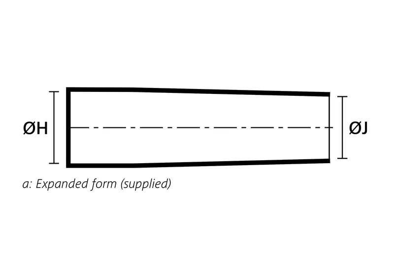 Technical drawing showing the expanded supplied form of a low profile straight heat shrink boot with adapter lip